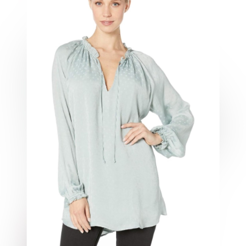 Show Me Your Mumu Polka Dot Blouse Bell Sleeves Sage Green Size L